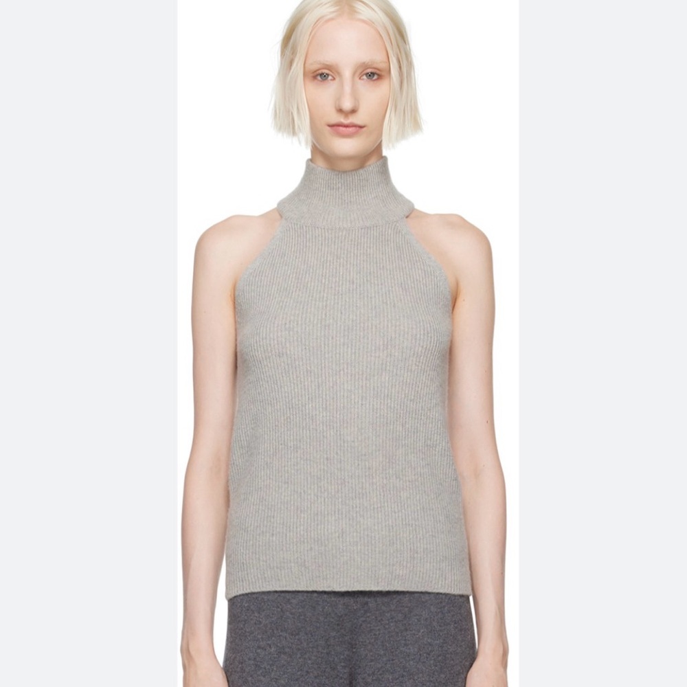 Lisa Yang Freya Grey Sleeveless Turtleneck Sweater Top